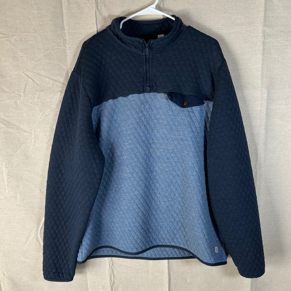 Marine Layer Corbet Quilted Pullover Mens XL Blue Colorblock Quarter Zip Jacket